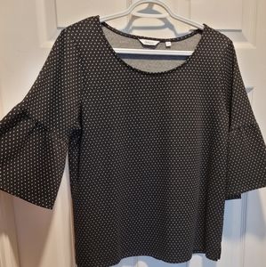Reitmans bell sleeve top. Black with tiny white polka dots. Never worn. (US Med)